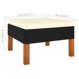 NNEVL 7 Piece Garden Lounge Set Poly Rattan and Eucalyptus Wood Black