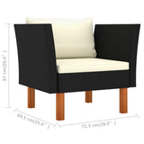 NNEVL 7 Piece Garden Lounge Set Poly Rattan and Eucalyptus Wood Black