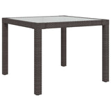NNEVL Garden Table 90x90x75 cm Tempered Glass and Poly Rattan Brown