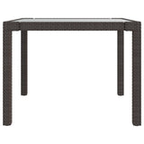 NNEVL Garden Table 90x90x75 cm Tempered Glass and Poly Rattan Brown