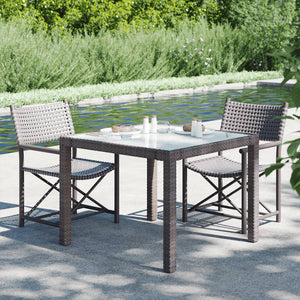 NNEVL Garden Table 90x90x75 cm Tempered Glass and Poly Rattan Brown