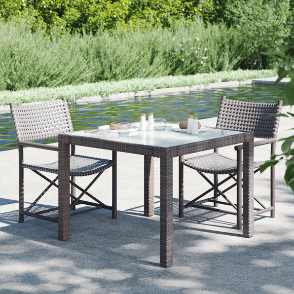 NNEVL Garden Table 90x90x75 cm Tempered Glass and Poly Rattan Brown