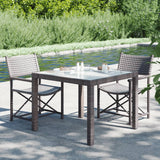 NNEVL Garden Table 90x90x75 cm Tempered Glass and Poly Rattan Brown