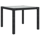 NNEVL Garden Table 90x90x75 cm Tempered Glass and Poly Rattan Black