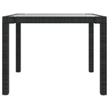 NNEVL Garden Table 90x90x75 cm Tempered Glass and Poly Rattan Black
