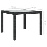 NNEVL Garden Table 90x90x75 cm Tempered Glass and Poly Rattan Black