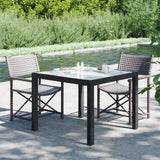 NNEVL Garden Table 90x90x75 cm Tempered Glass and Poly Rattan Black