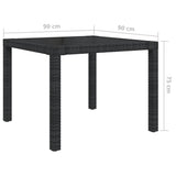 NNEVL Garden Table 90x90x75 cm Tempered Glass and Poly Rattan Black