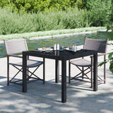 NNEVL Garden Table 90x90x75 cm Tempered Glass and Poly Rattan Black