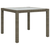 NNEVL Garden Table 90x90x75 cm Tempered Glass and Poly Rattan Grey