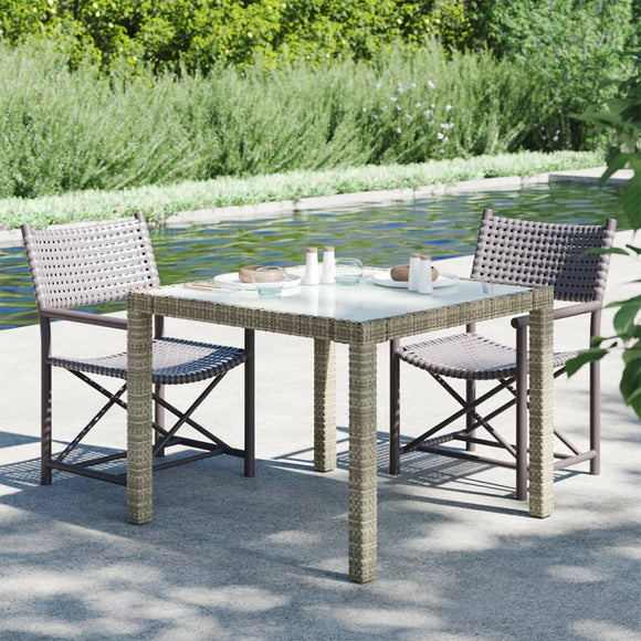 NNEVL Garden Table 90x90x75 cm Tempered Glass and Poly Rattan Grey