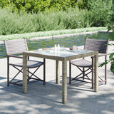 NNEVL Garden Table 90x90x75 cm Tempered Glass and Poly Rattan Grey