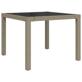 NNEVL Garden Table 90x90x75 cm Tempered Glass and Poly Rattan Beige
