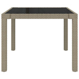 NNEVL Garden Table 90x90x75 cm Tempered Glass and Poly Rattan Beige