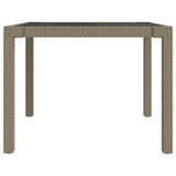 NNEVL Garden Table 90x90x75 cm Tempered Glass and Poly Rattan Beige