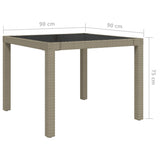 NNEVL Garden Table 90x90x75 cm Tempered Glass and Poly Rattan Beige