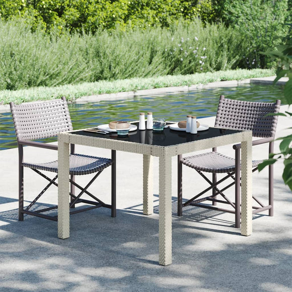 NNEVL Garden Table 90x90x75 cm Tempered Glass and Poly Rattan Beige