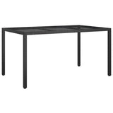 NNEVL Garden Table 150x90x75 cm Tempered Glass and Poly Rattan Black