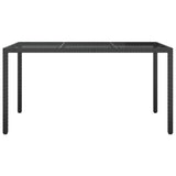 NNEVL Garden Table 150x90x75 cm Tempered Glass and Poly Rattan Black