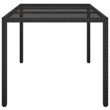 NNEVL Garden Table 150x90x75 cm Tempered Glass and Poly Rattan Black
