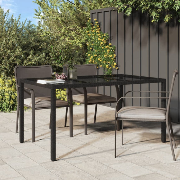 NNEVL Garden Table 150x90x75 cm Tempered Glass and Poly Rattan Black