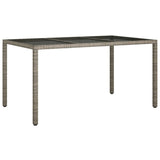 NNEVL Garden Table 150x90x75 cm Tempered Glass and Poly Rattan Grey