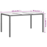 NNEVL Garden Table 150x90x75 cm Tempered Glass and Poly Rattan Grey