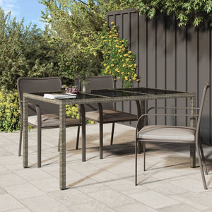NNEVL Garden Table 150x90x75 cm Tempered Glass and Poly Rattan Grey
