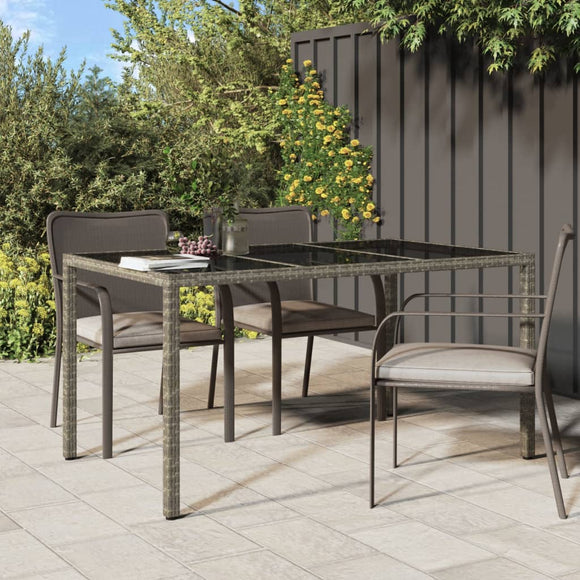 NNEVL Garden Table 150x90x75 cm Tempered Glass and Poly Rattan Grey