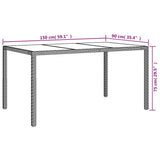NNEVL Garden Table 150x90x75 cm Tempered Glass and Poly Rattan White