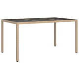 NNEVL Garden Table 150x90x75 cm Tempered Glass and Poly Rattan Beige