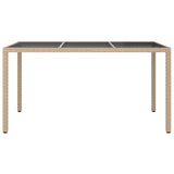 NNEVL Garden Table 150x90x75 cm Tempered Glass and Poly Rattan Beige