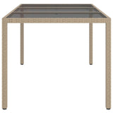 NNEVL Garden Table 150x90x75 cm Tempered Glass and Poly Rattan Beige