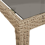 NNEVL Garden Table 150x90x75 cm Tempered Glass and Poly Rattan Beige