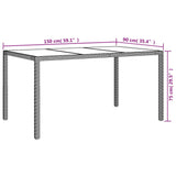 NNEVL Garden Table 150x90x75 cm Tempered Glass and Poly Rattan Beige