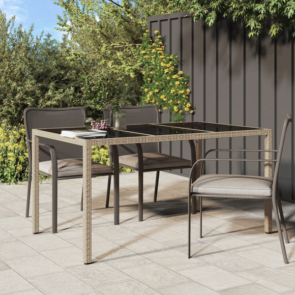 NNEVL Garden Table 150x90x75 cm Tempered Glass and Poly Rattan Beige