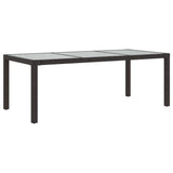 NNEVL Garden Table Brown 190x90x75 cm Tempered Glass and Poly Rattan