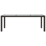 NNEVL Garden Table Brown 190x90x75 cm Tempered Glass and Poly Rattan
