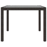 NNEVL Garden Table Brown 190x90x75 cm Tempered Glass and Poly Rattan