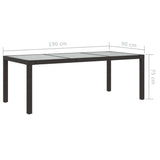 NNEVL Garden Table Brown 190x90x75 cm Tempered Glass and Poly Rattan