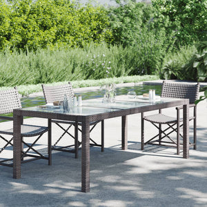 NNEVL Garden Table Brown 190x90x75 cm Tempered Glass and Poly Rattan
