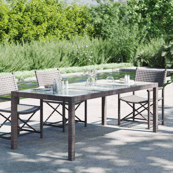NNEVL Garden Table Brown 190x90x75 cm Tempered Glass and Poly Rattan