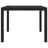 NNEVL Garden Table Black 190x90x75 cm Tempered Glass and Poly Rattan