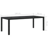 NNEVL Garden Table Black 190x90x75 cm Tempered Glass and Poly Rattan