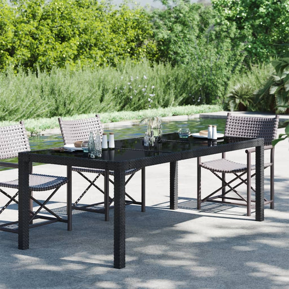 NNEVL Garden Table Black 190x90x75 cm Tempered Glass and Poly Rattan