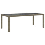 NNEVL Garden Table Grey 190x90x75 cm Tempered Glass and Poly Rattan