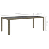 NNEVL Garden Table Grey 190x90x75 cm Tempered Glass and Poly Rattan
