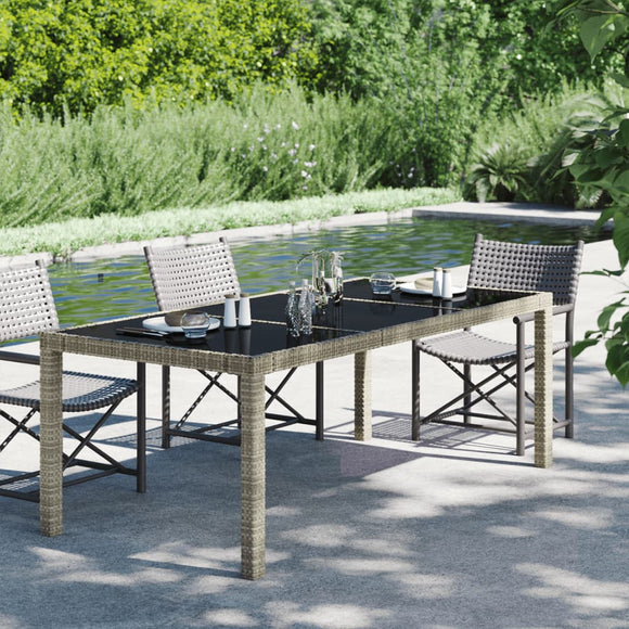 NNEVL Garden Table Grey 190x90x75 cm Tempered Glass and Poly Rattan