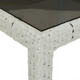 NNEVL Garden Table White 190x90x75 cm Tempered Glass and Poly Rattan