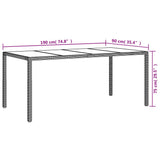 NNEVL Garden Table White 190x90x75 cm Tempered Glass and Poly Rattan